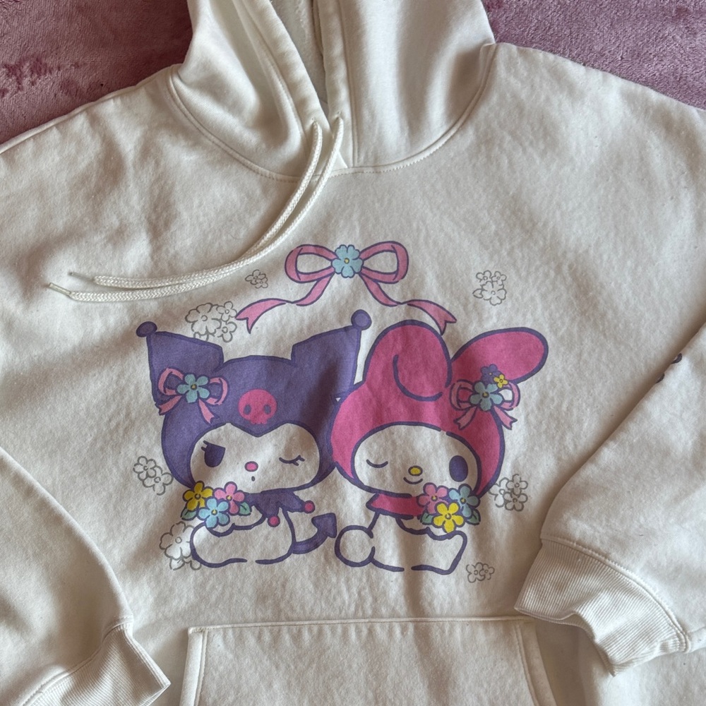 Cute Character Print Cream Hoodie
